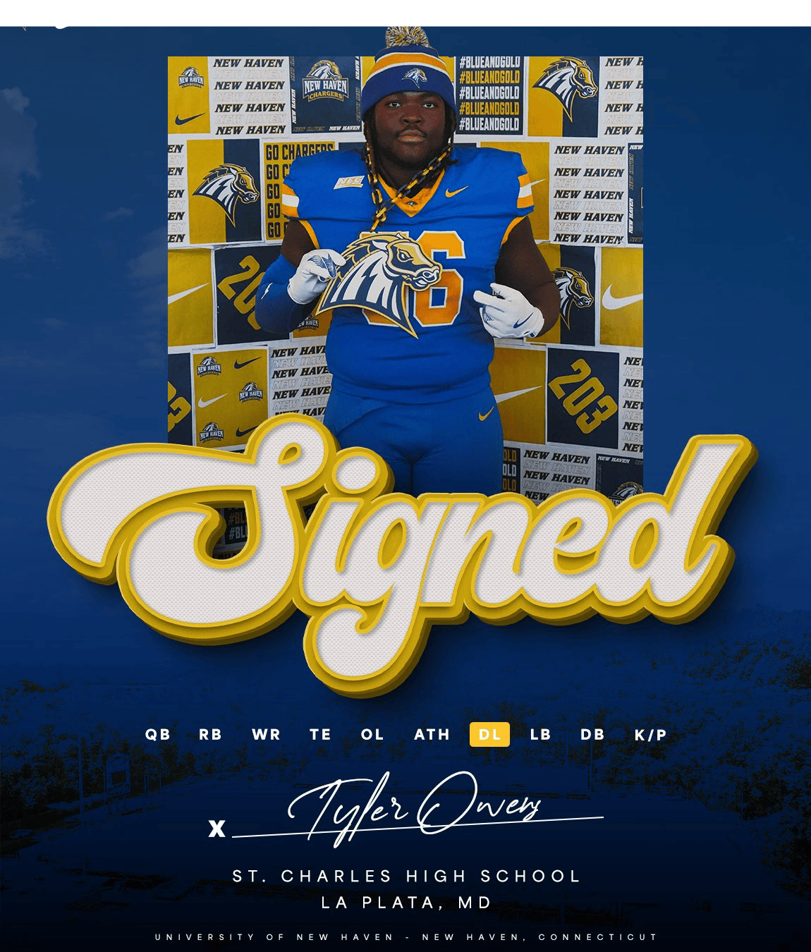 Tyler Owens signing day announcement — University of New Haven, DL, St. Charles High School